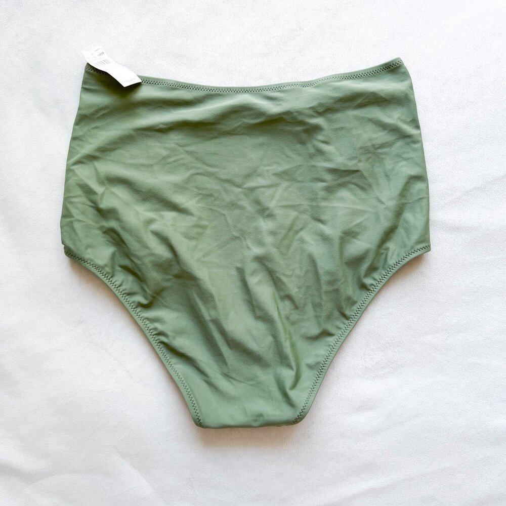 Aerie Ruched Side High Waisted Full Coverage Bikini Bottom - Olive Green - Picture 2 of 4